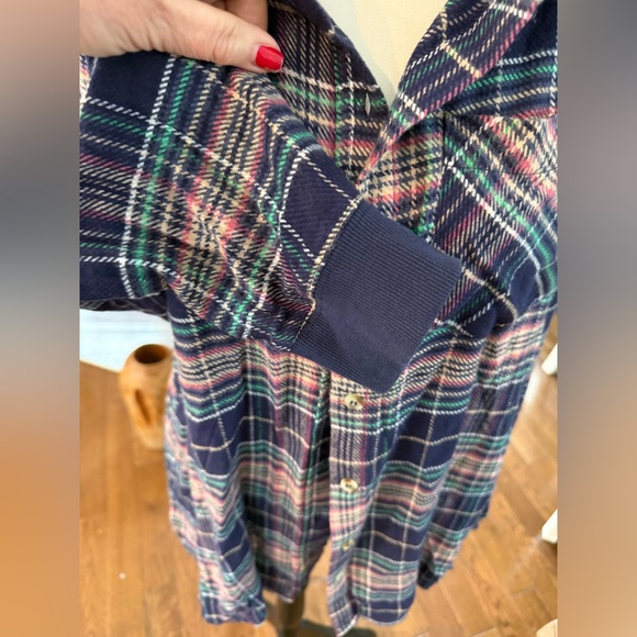 Uncharted Threads Soft Plaid Button Down Shirt Hooded - Navy  Flannel - Picture 5 of 6